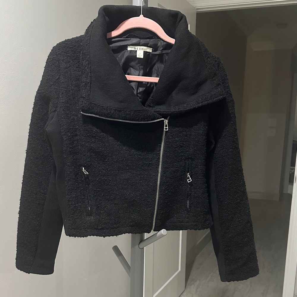 Miami Black Cropped Teddy Jacket for Women